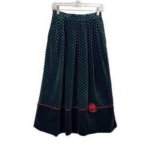 Vintage 80s 90s Susan Bristol Size 8 Velvet Skirt Green Black Christmas Holiday